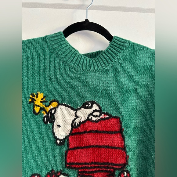 Zara Knit Snoopy Peanuts Merry Sweater Green Medium - Picture 10 of 10